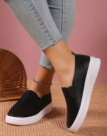 أحذية كاجوال نسائية بسيطة، أحذية رياضية سوداء سهلة الارتداء