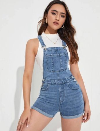 جمبسوت من قماش الدنيم بجيوب مائلة من SHEIN EZwear بدون بلوزة