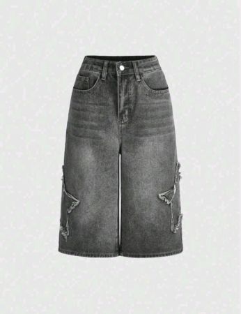 بنطال جينز واسع الساق من ROMWE للجنسين بتصميم كلاسيكي من طراز Grunge Punk Street Style بقصة عادية ومزين بخمس نجوم، مناسب للمدرسة