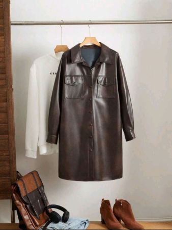 سترة أنيقة وعصرية أنيقة من SHEIN EZwear بمقاسات كبيرة وجيوب وأكمام طويلة وصدر واحد