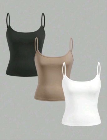 بلوزة SHEIN EZwear النسائية ذات اللون الموحد وحمالات رفيعة بتصميم بسيط كاجوال، للارتداء اليومي