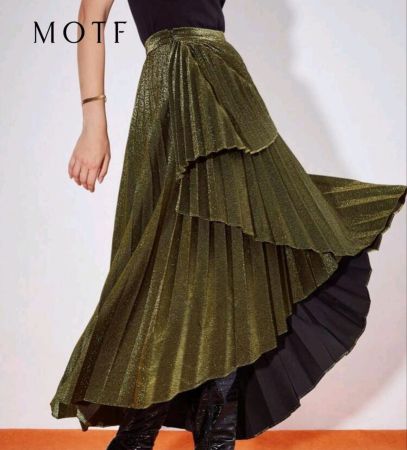 تنورة MOTF الفاخرة المطوية اللامعة عالية ومنخفضة الطول