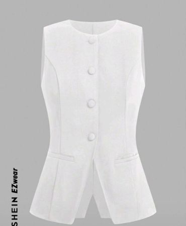 سترة نسائية كاجوال بسيطة بدون أكمام بأزرار أمامية من SHEIN EZwear