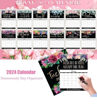 تقويم 2024 للنساء المتعبات، تقويم حائطي للمنزل والمكتب مضحك، تقويم حائطي للمنزل والمكتب مضحك - هدية مضحكة على شكل فيل أبيض للنساء