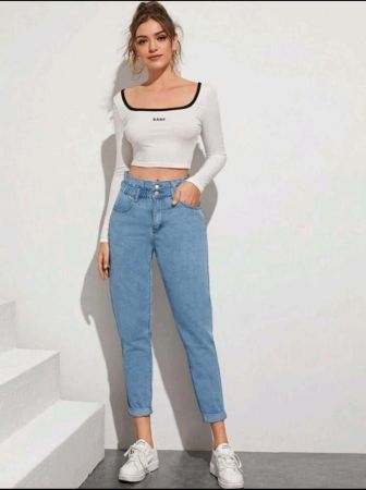 بنطلون جينز EZwear خفيف الوزن بخصر مرتفع من SHEIN Paperbag