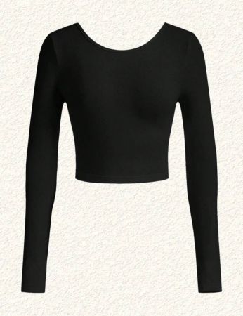 تي شيرت نسائي من SHEIN EZwear بأكمام طويلة وظهر مكشوف، مقاس كبير، مناسب للخروج