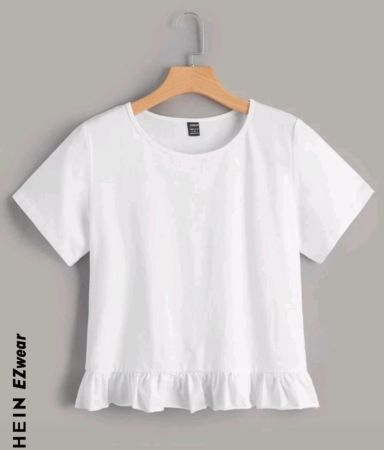 تي شيرت SHEIN EZwear سادة بحافة مكشكشة