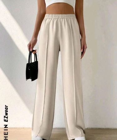 بنطلون نسائي من SHEIN EZwear بلون سادة للارتداء اليومي بخصر مرن