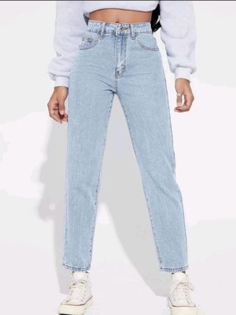 بنطلون جينز EZwear بخصر مرتفع وساق مستقيمة من SHEIN