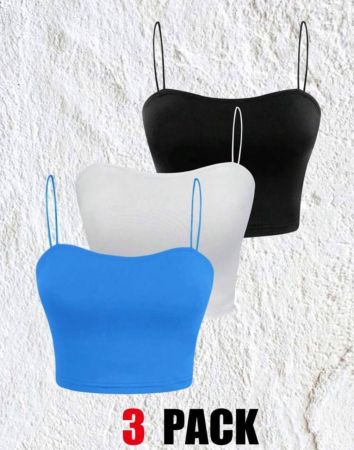 مجموعة SHEIN EZwear النسائية الصيفية ذات اللون الواحد المكونة من 3 قطع من قمصان كامي أساسية