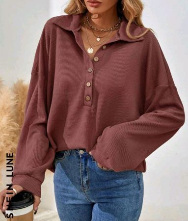 تي شيرت SHEIN LUNE بلون سادة بنصف صدر وأكتاف منسدلة