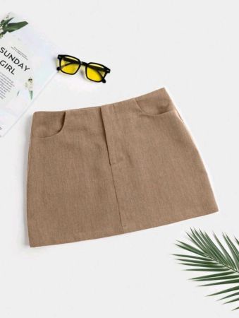 تنورة قصيرة ضيقة للنساء من SHEIN EZwear مع جيوب قطرية