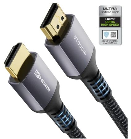 كابل HDMI 2.1 معتمد من Stouchi, 2 أمتار، 10K / 8K Ultra HD، سرعة عالية 48 جيجابت في الثانية، 10K / 8K120 / 4K120 / 144 هرتز، RTX 3080، eARC، HDR10 4:4:4، HDCP 2.2 و2.3، متوافق مع Dolby TV Roku / PS5 / Xbox Series