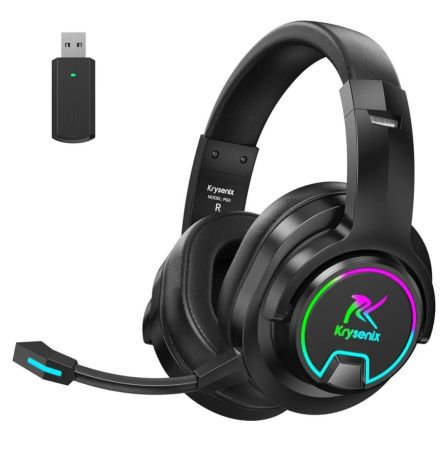 سماعة ألعاب لاسلكية Krysenix PG3 RGB لأجهزة PS4 وPS5 والكمبيوتر الشخصي - صوت محيطي 7.1 بتردد 2.4 جيجاهرتز، سماعة ألعاب بلوتوث مع ميكروفون قابل للفصل بتقنية إلغاء الضوضاء، بطارية تدوم 48 ساعة لأجهزة الكمبيوتر المحمول وSwitch وMac