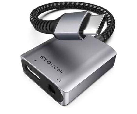 محول شاحن وسماعة رأس من ستوتشي USB C إلى 3.5 مم، 2 في 1 iPhone 16/15 USB C إلى مقبس صوت Aux مع شحن سريع 30 وات، دونجل هاي فاي متوافق مع Pixel 9 8/7/6، iPad، Galaxy S22 S21 Note 20