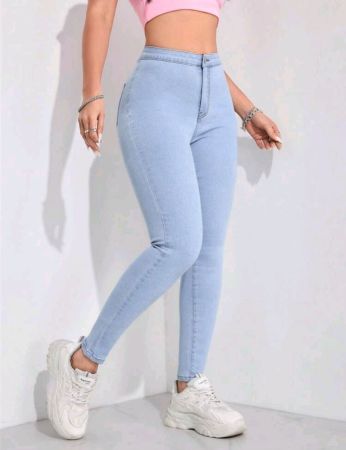 بنطلون جينز نسائي من SHEIN EZwear بتصميم كاجوال ضيق بخصر عالٍ ومغسول