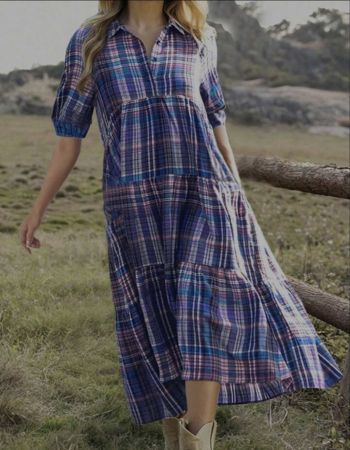 SHEIN LUNE فستان عارض عشوائي بطبعات المربعات والزهور للعطلات النسائي