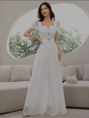 جمبسوت SHEIN للبنات أنيق وعصري بأكمام منتفخة ورقبة مربعة وواسعة الساق ومطوي