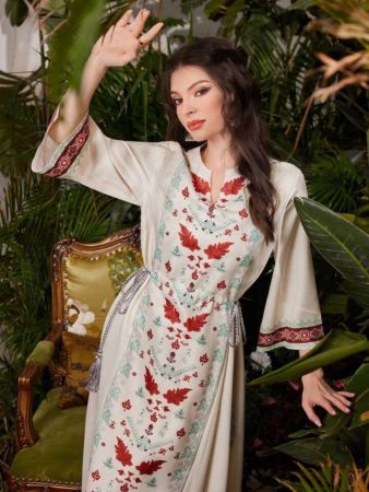 SHEIN Najma فستان نسائي ذو كم واسع وطباعة هندسية إماراتية محتشم