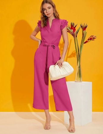 جمبسوت SHEIN Privé متعدد الطبقات بأكمام مطوية وحزام