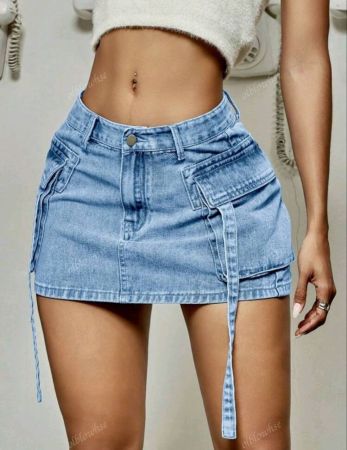 تنورة جينز ضيقة قصيرة بتصميم عتيق من Y2K Street Vintage مع جيب خلفي وشريط لاصق