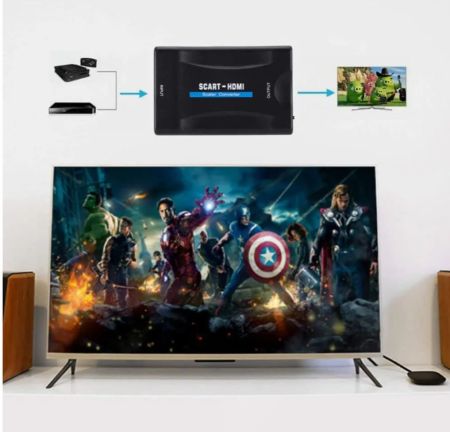 محول من HDMI إلى SCART  يدعم PAL وNTSC3.58 وNTSC4 و43 SECAM يحول الفيديو الرقمي والصوت إلى محول تناظري لتلفزيون HDTV VHS متوافق مع 1.4 720p و1080p باللون الأسود