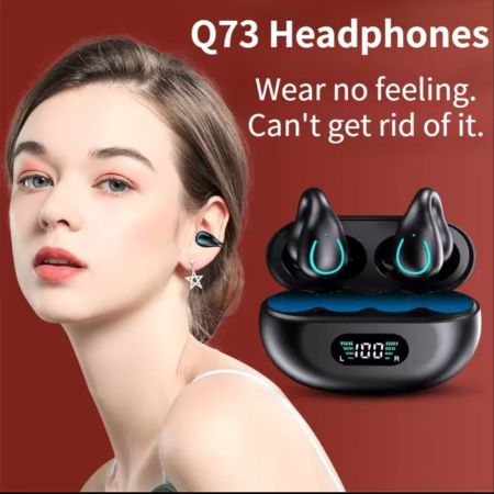 Q71 سماعات لاسلكية ، بلوتوث 5.2 ، سماعات التوصيل العظام ، تصميم مشبك الأذن ، التحكم باللمس ، سماعات LED ، سماعات الرياضة