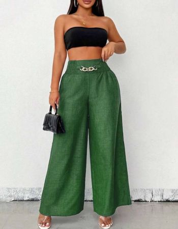 EMERY ROSE بنطلون نسائي واسع فضفاض بساقين زرقاء مع سلاسل معدنية للخروجات الصيفية العارضة