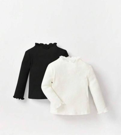 Cozy Pixies ملابس علوية طويلة الأكمام بنقشة سادة مزدوجة وطوق واقي مع طرف مكشكش لطفلات ، مجموعة من قطعتين