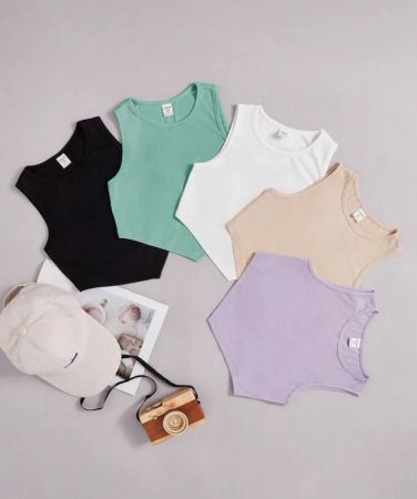 SHEIN ملابس علوية قصير للفتيات المراهقات بدون أكمام و بأطراف غير متناسقة محبوك، قطع متعددة