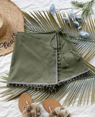 Soleia سكورت لف النساء لمهرجان الموسيقى في العطلة مع ربطة عنق مربوطة و جزء من اﻷهداب، مصنوع من قماش النسيج بقوام ملساء