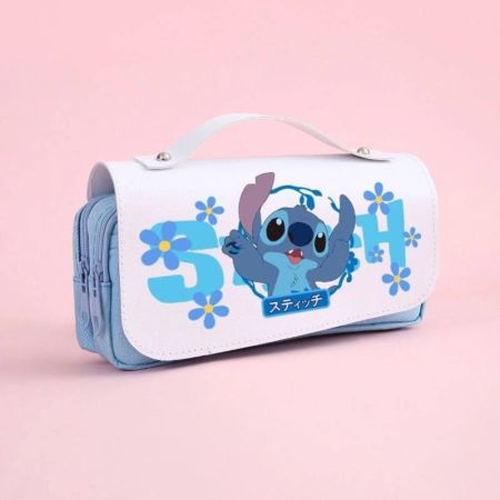 Disney حقيبة قلم رصاص كبير السعة مع رسم ستيتش من ديزني، حقيبة قلم ماء مقاومة بمقبض، صندوق قلم مدرسي مناسب للجامعة والمكتب والطلاب والبنات والأولاد
