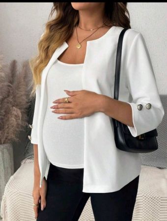 جاكيت SHEIN للحوامل بأكمام طويلة، لون سادة، كاجوال، مناسب للخريف