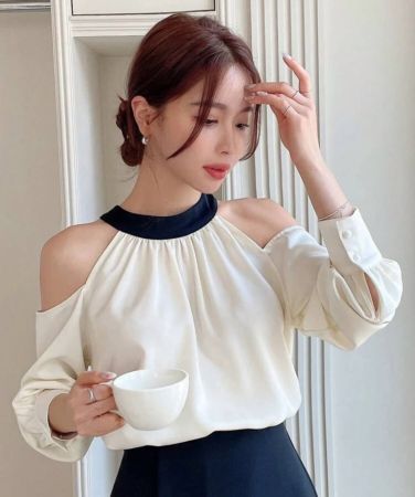 DAZY بلايز نسائية مثقوب حاجز اللون كاجوال