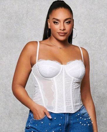 SHEIN BAE Plus قميص بوستير كامي من الدانتيل