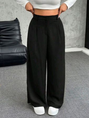بنطلون كاجوال فضفاض واسع الساق من SHEIN EZwear، لون سادة، مقاس كبير، خريف/شتاء