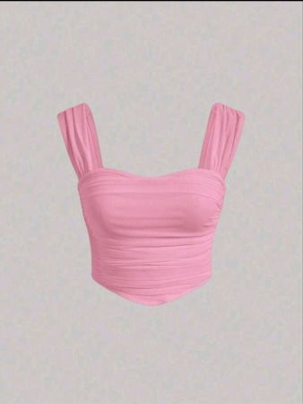 بلوزة كامي سادة مكشكشة من SHEIN MOD