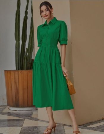 SHEIN Mulvari فستان طويل بخصر مكرنش وحافة مكشكشة
