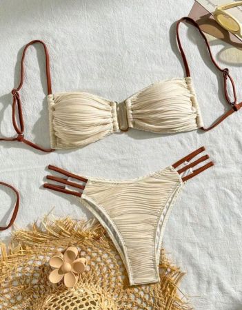 طقم بيكيني مثير للنساء من SHEIN Swim صيفي للشاطئ بألوان متعددة ومكشكش ومجوف
