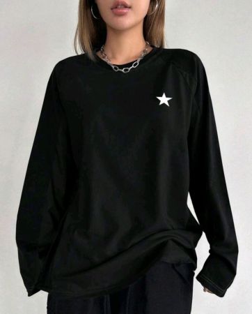 تي شيرت DAZY Spring Star Print Casual بأكمام راجلان فضفاضة Y2k