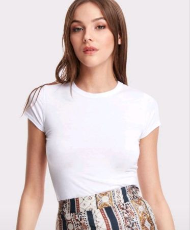 تي شيرت SHEIN EZwear سادة برقبة دائرية