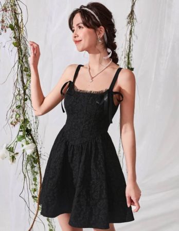 SHEIN MOD فستان كامي موحدة اللون تفاصيل معقود جاكار