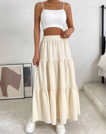 SHEIN EZwear تنورة موحدة اللون حافة طبقات