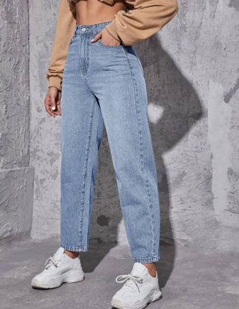 SHEIN EZwear جينز بساق مستقيم خصر عالي