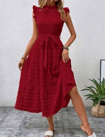 SHEIN LUNE فستان إجازة كاجوال بأكمام قصيرة ذو ملمس وقوام اللون الصلب للنساء