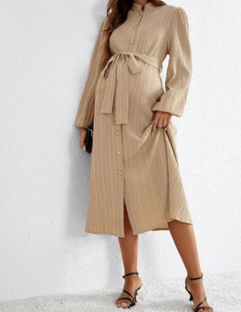 SHEIN فستان أكمام فانوس للحوامل بحزام لارتداء اليومي
