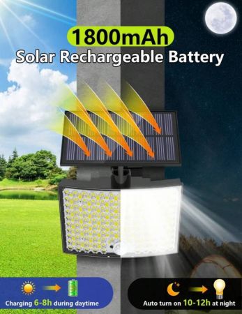 مجموعة واحدة من 268 مصباح LED يعمل بالطاقة الشمسية مع مستشعر حركة خارجي، 5 أوضاع إضاءة، مصابيح إضاءة شمسية من الغسق إلى الفجر، مصباح حائط مقاوم للماء مع جهاز تحكم عن بعد للفناء والحديقة والجراج والخارج