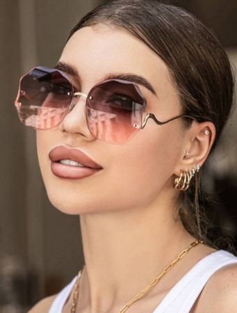 نظارات شمسية بلاستيكية كلاسيكية عصرية، كبيرة الحجم بدون إطار، مزخرفة، حماية من الأشعة فوق البنفسجية، مثالية للسفر في الهواء الطلق أو الشاطئ أو العطلات
