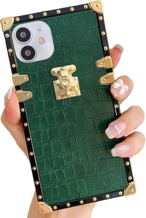 غطاء مربع فاخر من الجلد من JEUTIEN لهاتف iPhone 12 pro، غطاء تمساح كلاسيكي للنساء والفتيات، مصنوع من مادة TPU الناعمة + جلد PU مع زوايا ذهبية لامعة وحافظات واقية مقاومة للصدمات لهاتف iPhone 12 pro