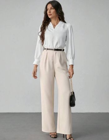 SHEIN Tall بنطلون نسائي كاجوال بقصة ساق مستقيمة مع حزام الخصر، ملابس رمضان
